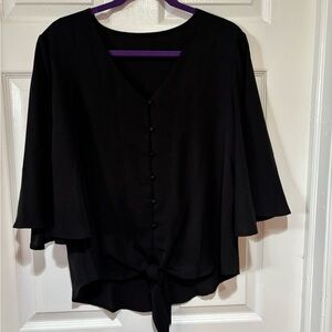 Black Tie-Front V-Neck Women's Top